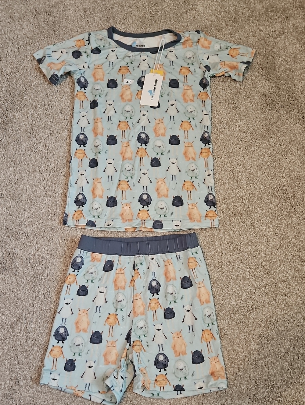 NWT Little One Shop 4T Bamboo Monster Short Pajama Set